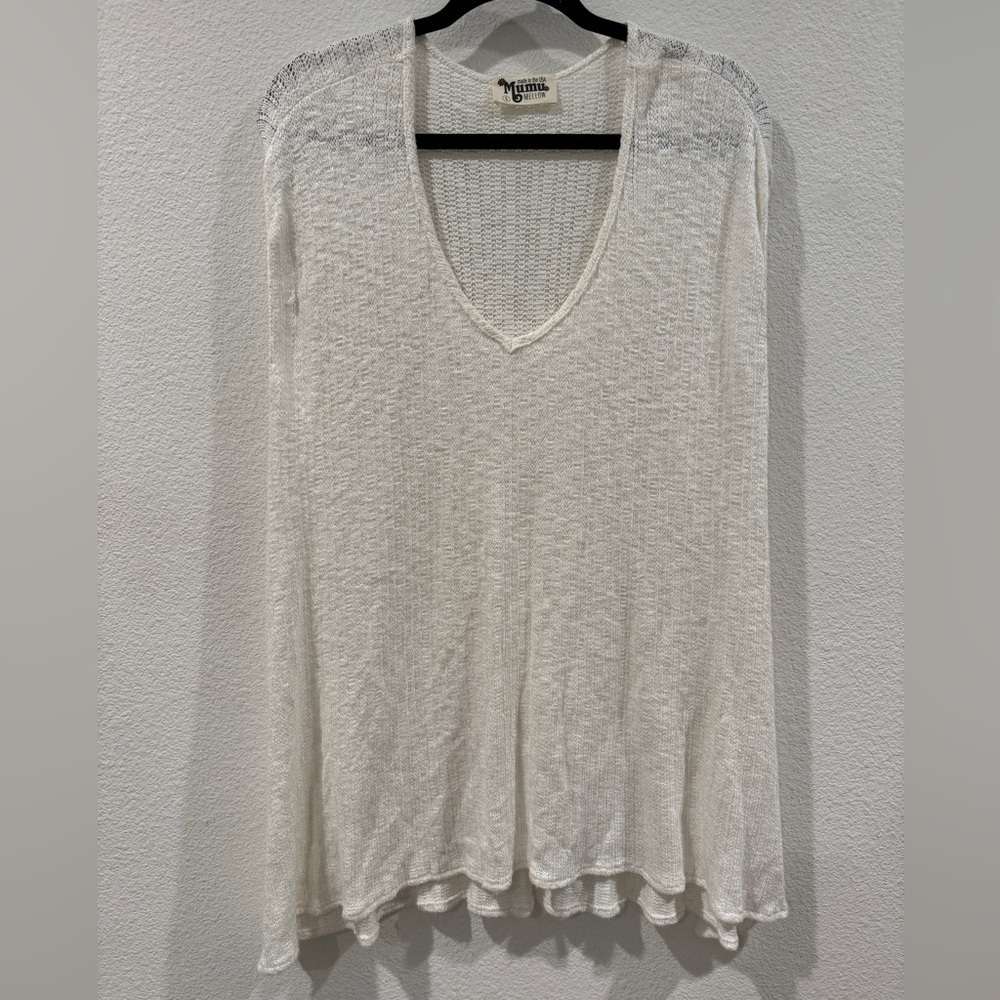Show Me Your Mumu Mellow Knit Sleeveless Soft V Neck White Tunic Top Size Small